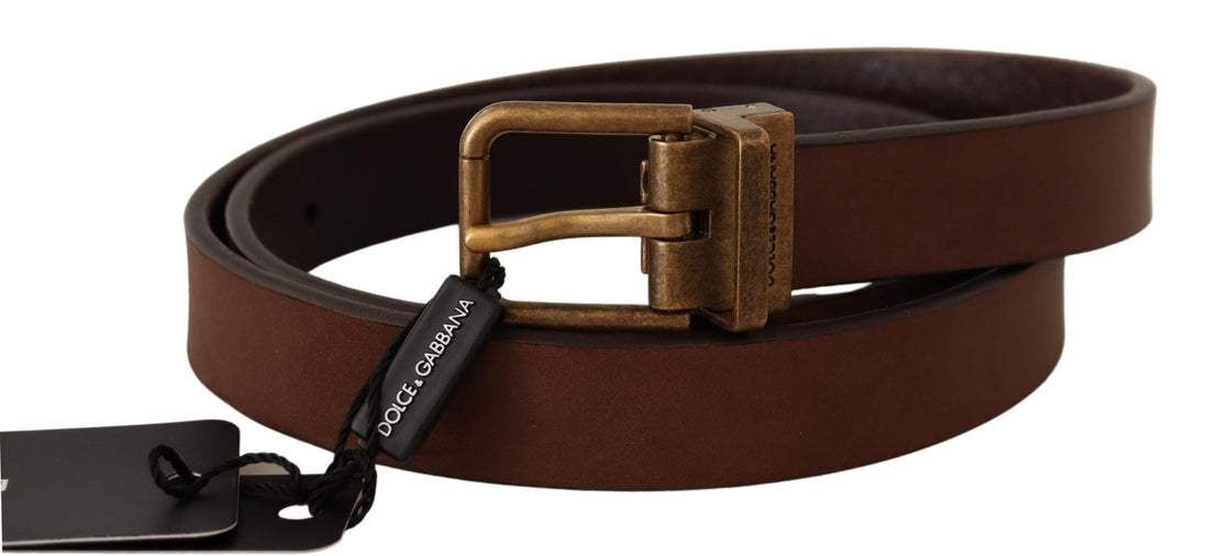 Dolce &amp; Gabbana Brown Leather Rustic Buckle Cintura Belt