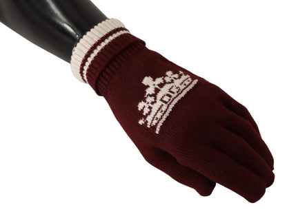 Dolce &amp;amp; Gabbana Röda Vita D&amp;amp;G Logo Crown Cashmere Handskar