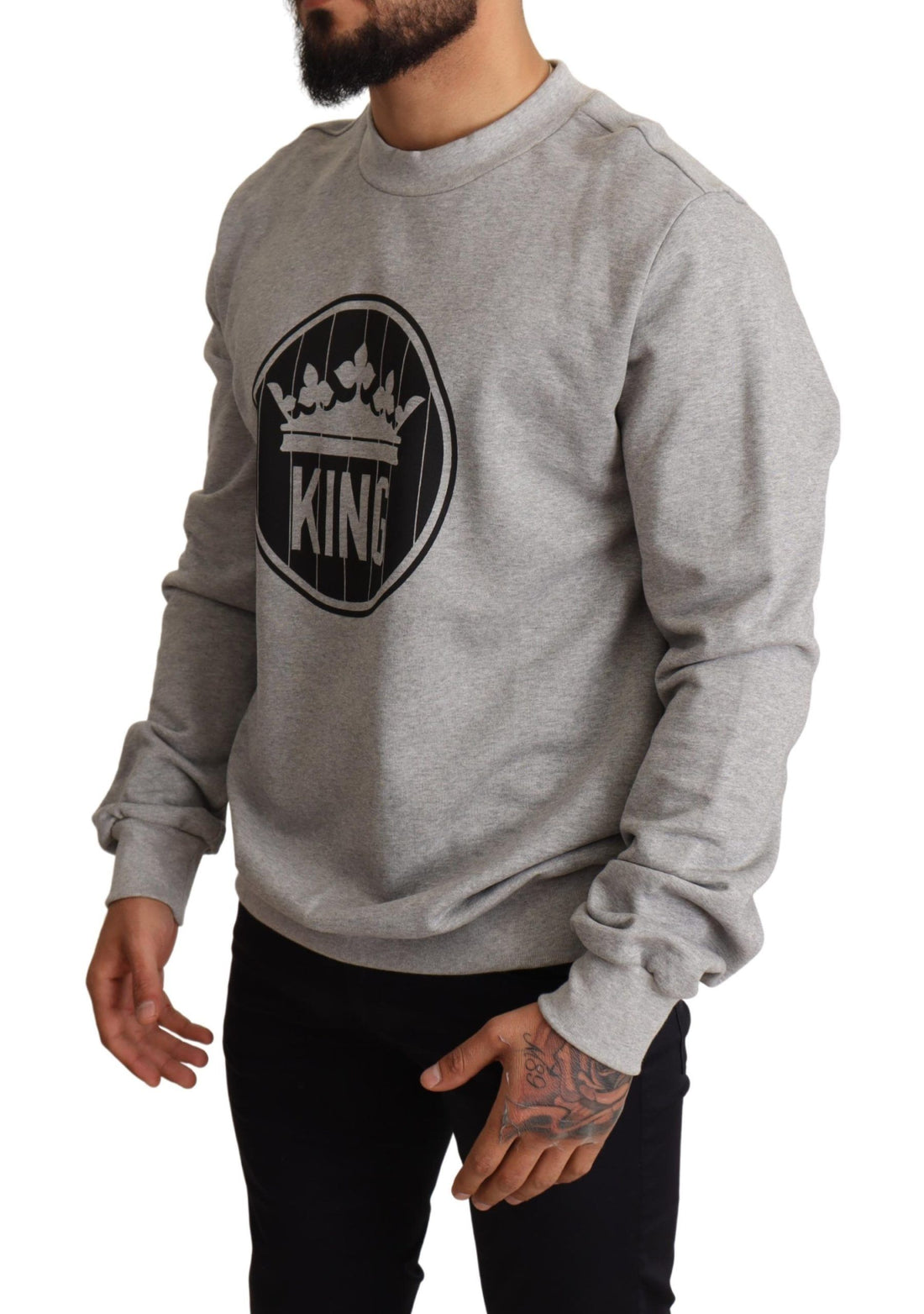Dolce &amp; Gabbana Gray Crown King Print Cotton Sweater