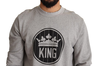 Dolce &amp; Gabbana Gray Crown King Print Cotton Sweater