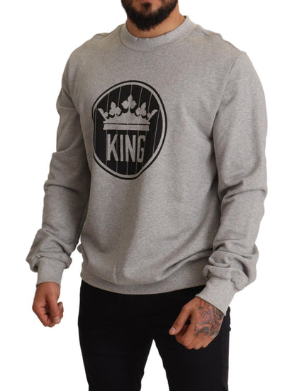 Dolce &amp; Gabbana Gray Crown King Print Cotton Sweater