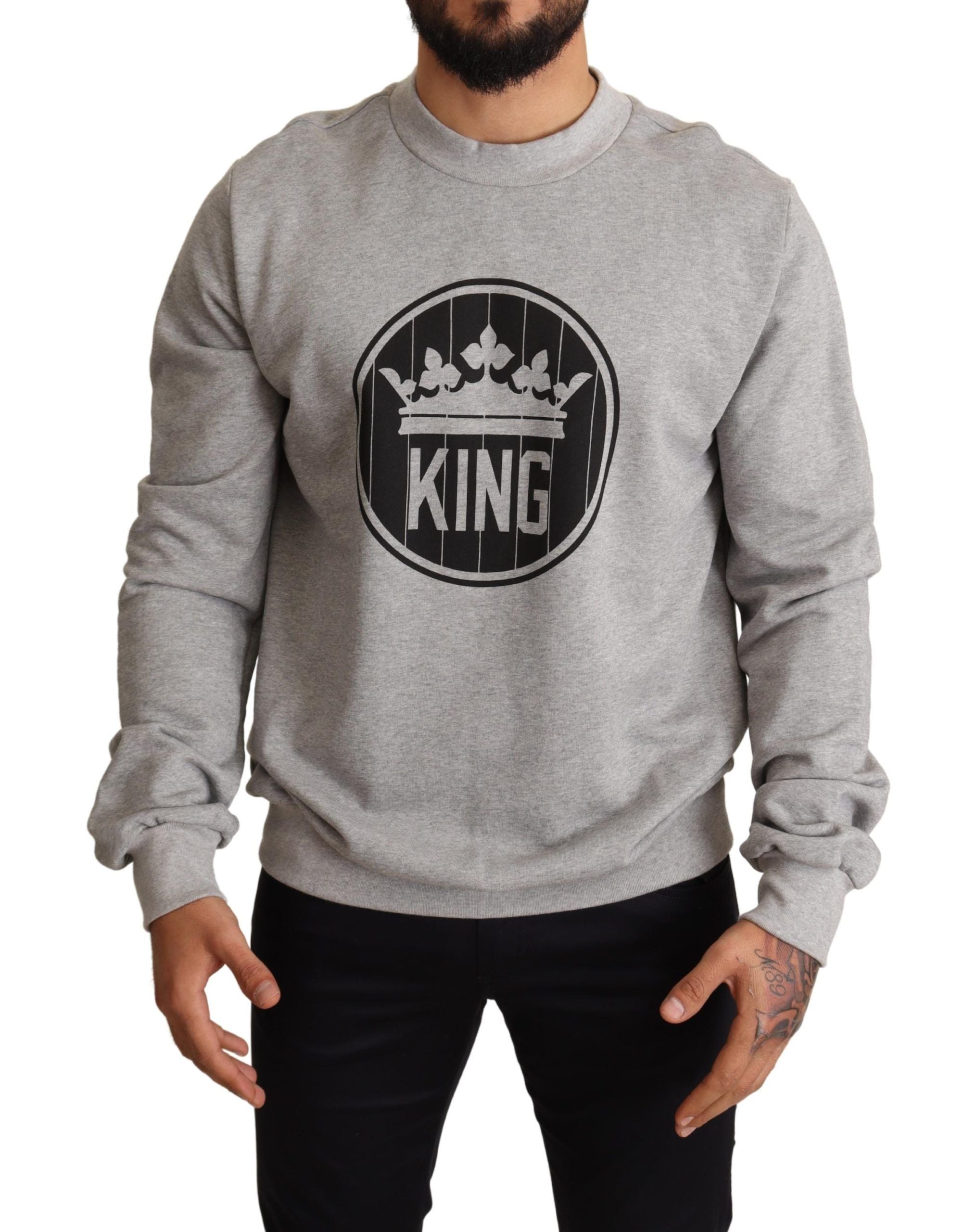 Dolce &amp; Gabbana Gray Crown King Print Cotton Sweater