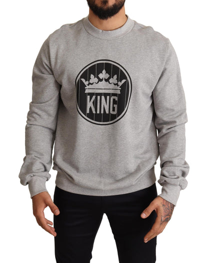 Dolce &amp; Gabbana Gray Crown King Print Cotton Sweater