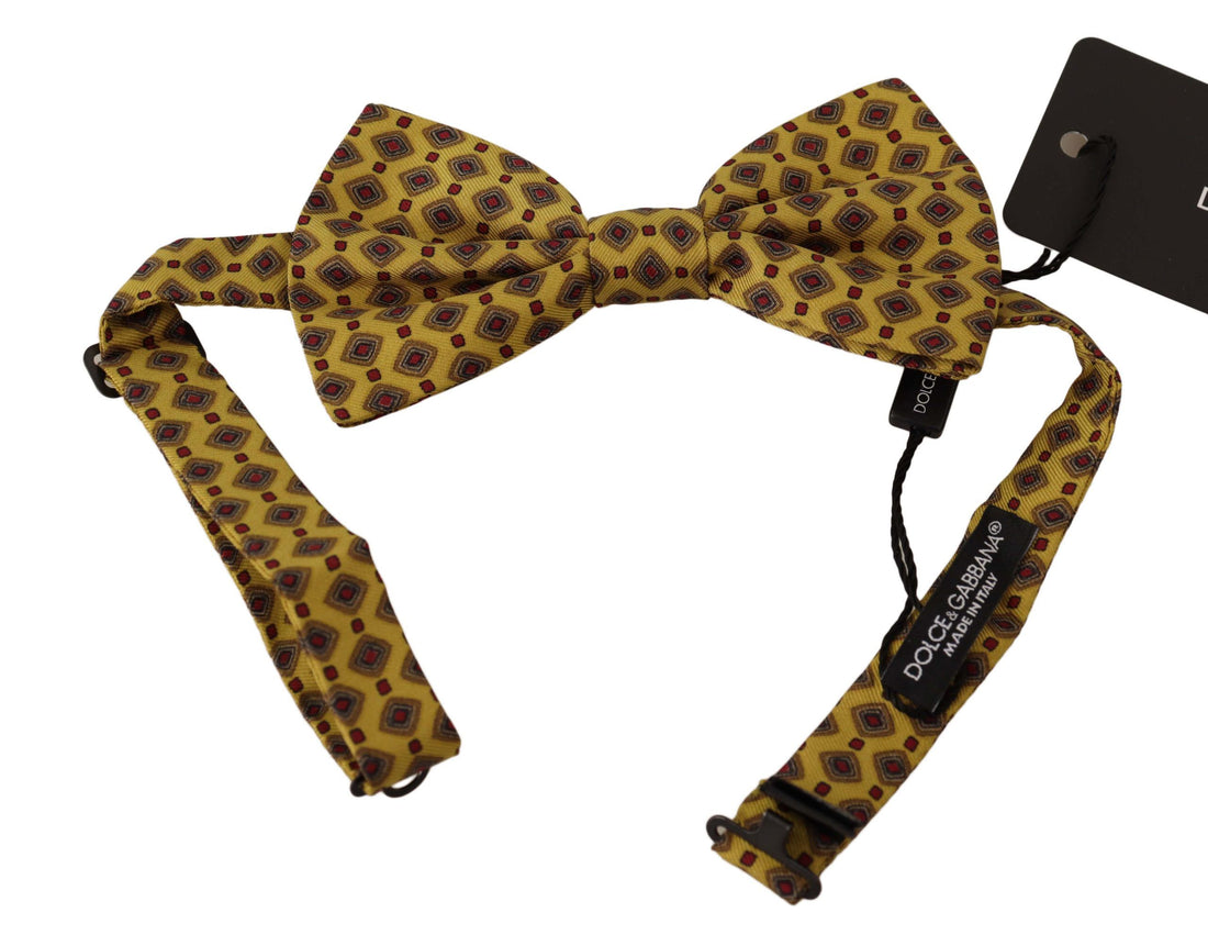 Dolce &amp; Gabbana Yellow Patterned Silk Adjustable Neck Papillon Bow Tie