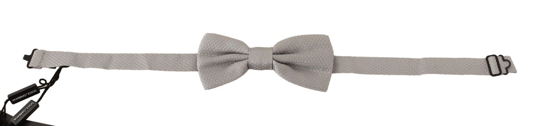 Dolce &amp; Gabbana Silver Gray 100% Silk Adjustable Neck Papillon Bow Tie