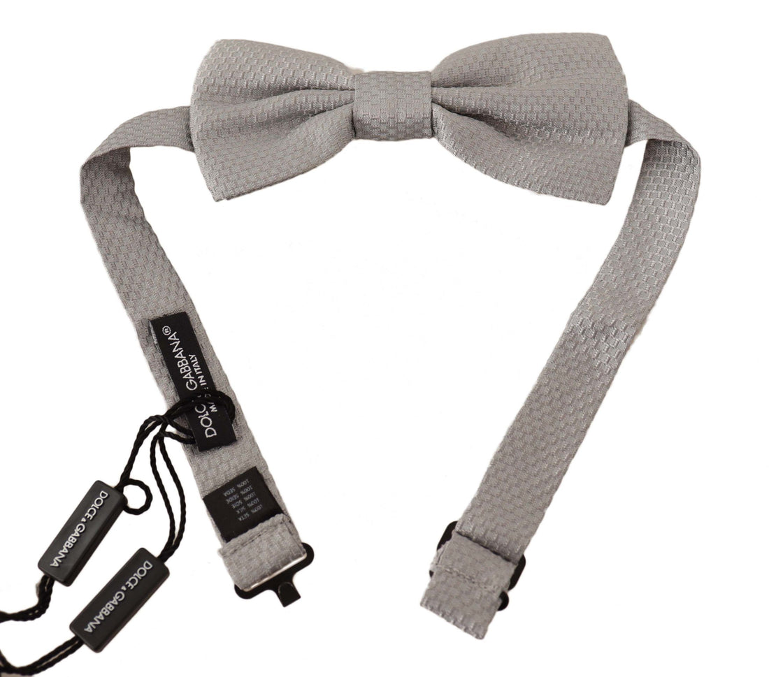 Dolce &amp; Gabbana Silver Gray 100% Silk Adjustable Neck Papillon Bow Tie