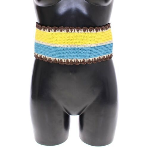 Dolce &amp; Gabbana Yellow Striped Wide Waist Raffia Belt