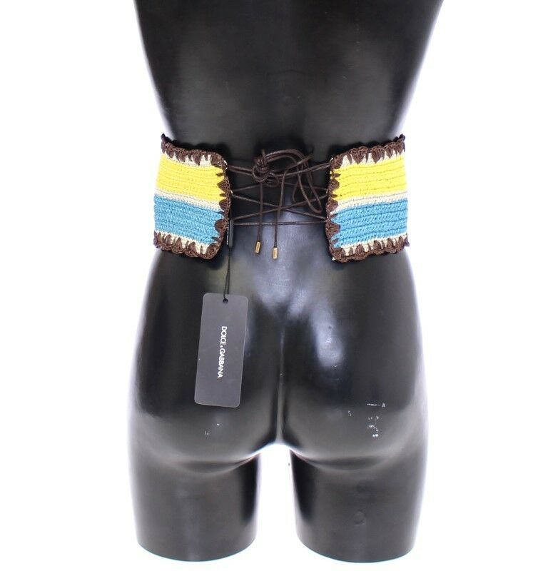 Dolce &amp; Gabbana Yellow Striped Wide Waist Raffia Belt