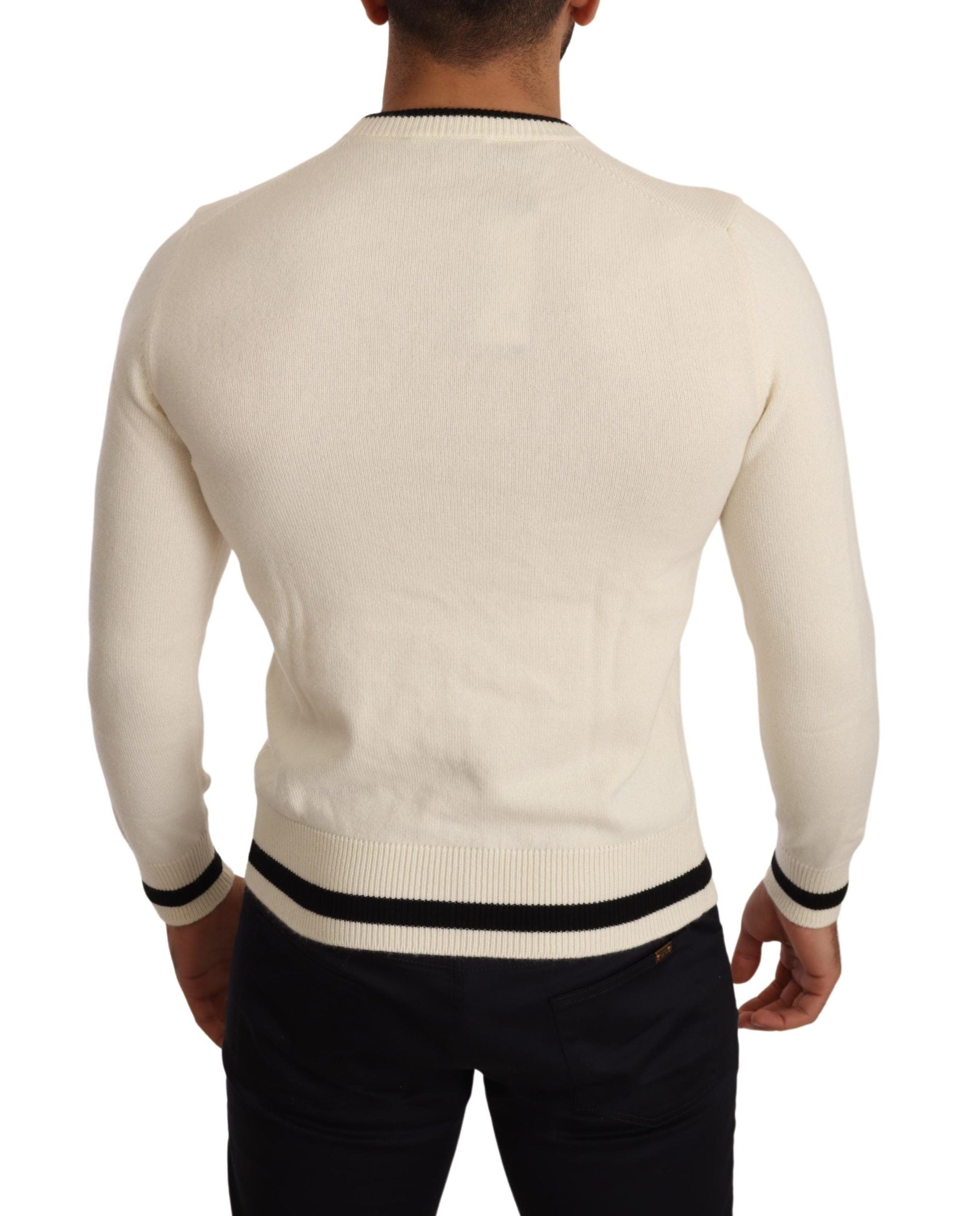 Dolce &amp; Gabbana White Heraldic Cashmere Pullover Sweater