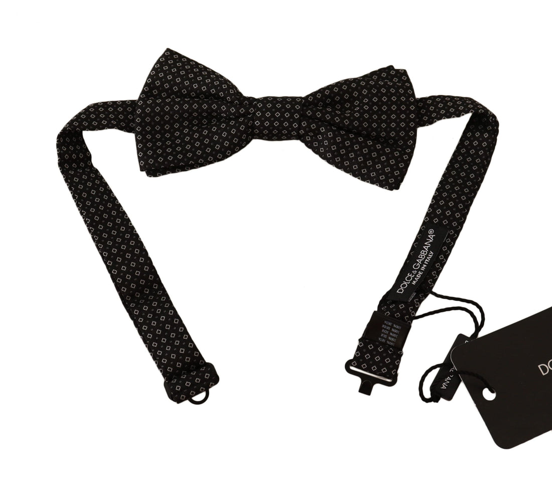 Dolce &amp; Gabbana Black Patterned Adjustable Neck Papillon Bow Tie