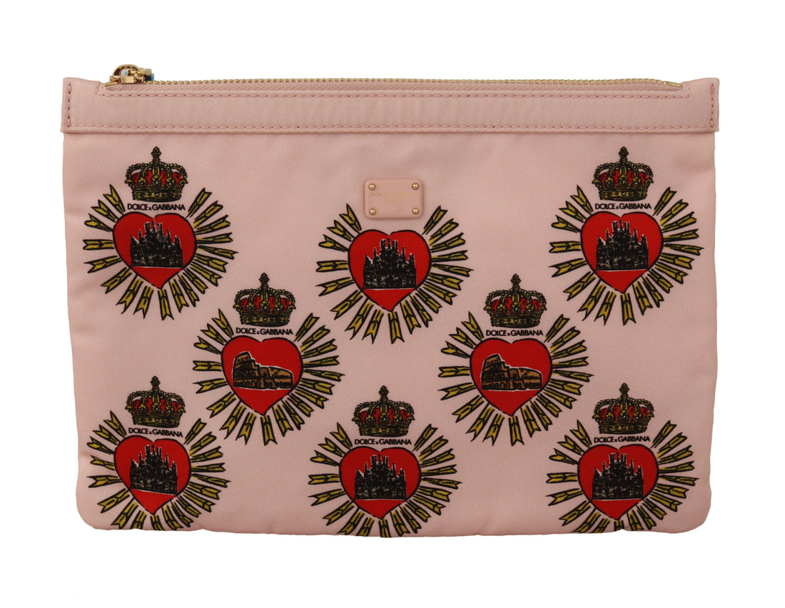 Dolce &amp; Gabbana Clutch Pink D&amp;G Logo Devotion Heart Toiletry Pouch Wallet