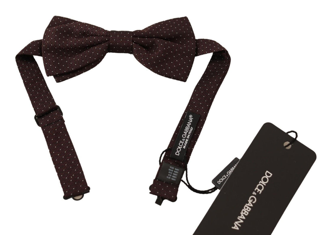 Dolce &amp; Gabbana Brown Dotted Silk Adjustable Neck Papillon Bow Tie