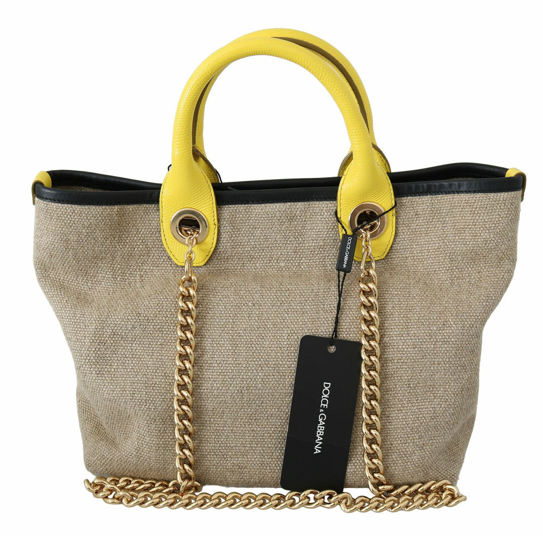 Dolce &amp;amp; Gabbana Beige Guldfärgad Kedjerem Axelremsväska