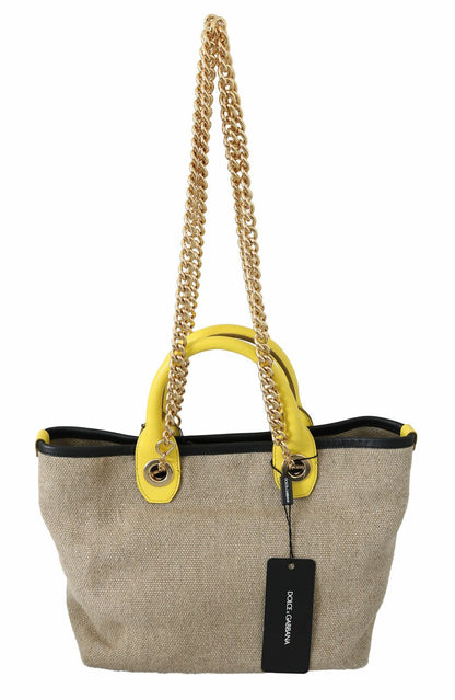 Dolce &amp;amp; Gabbana Beige Guldfärgad Kedjerem Axelremsväska