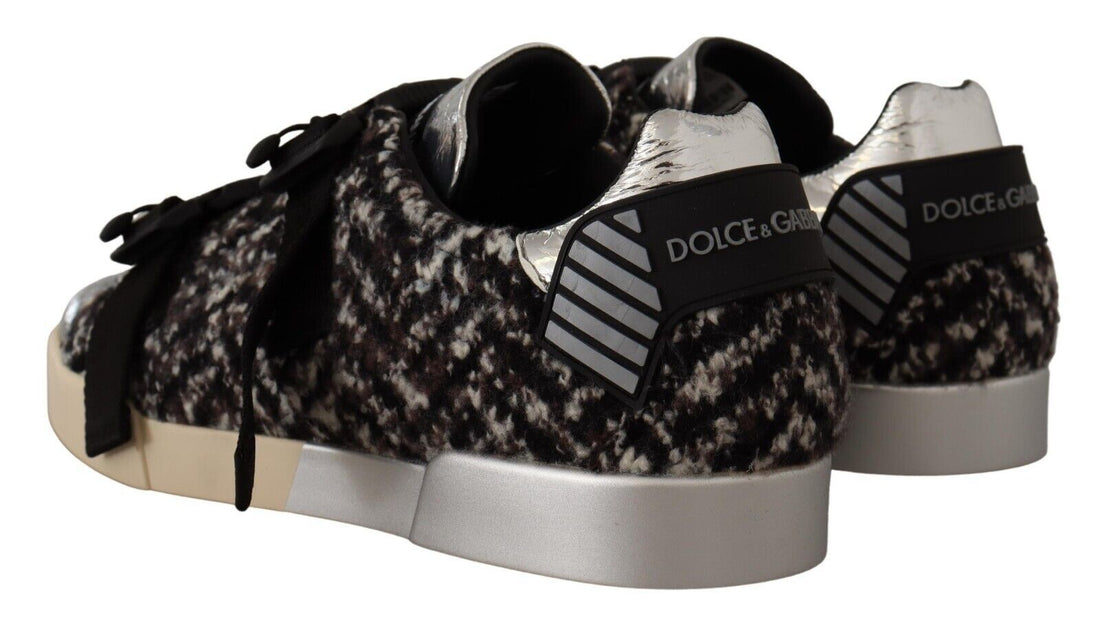 Dolce &amp; Gabbana Silver Leather Brown Cotton Wool Sneakers Shoes