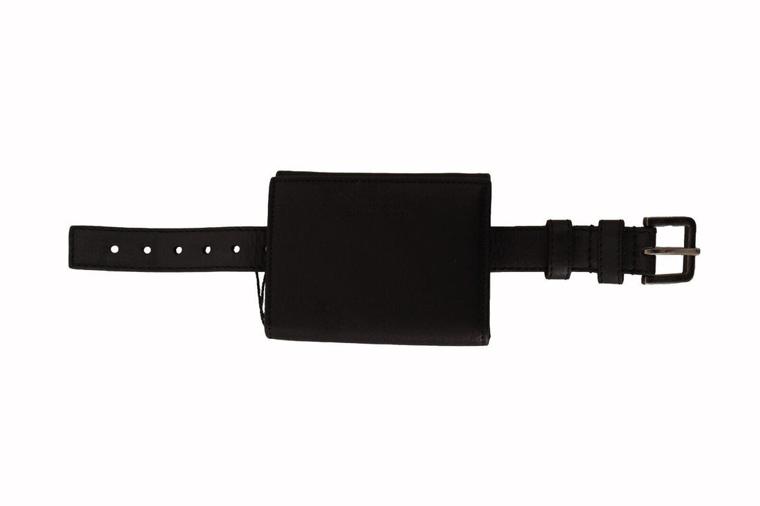 Dolce &amp; Gabbana Black Leather Trifold Purse Belt Strap Multi Kit Wallet