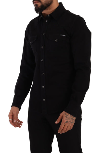 Dolce &amp;amp; Gabbana svart smal bomullsdenimskjorta i stretch