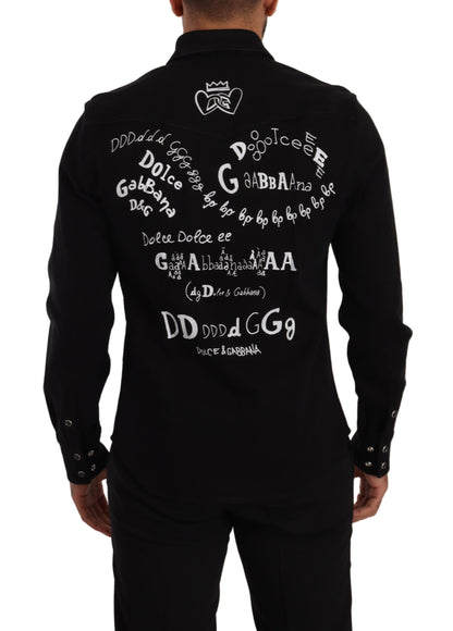 Dolce &amp;amp; Gabbana svart smal bomullsdenimskjorta i stretch