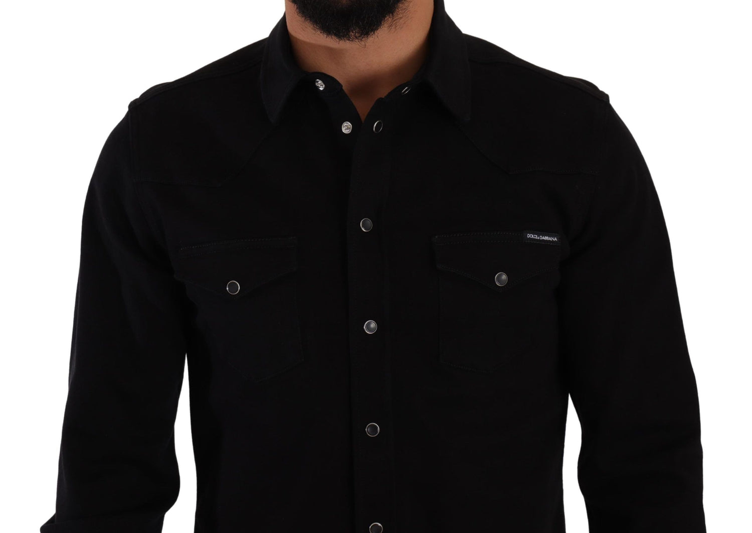 Dolce &amp;amp; Gabbana svart smal bomullsdenimskjorta i stretch