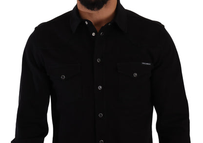 Dolce &amp;amp; Gabbana svart smal bomullsdenimskjorta i stretch