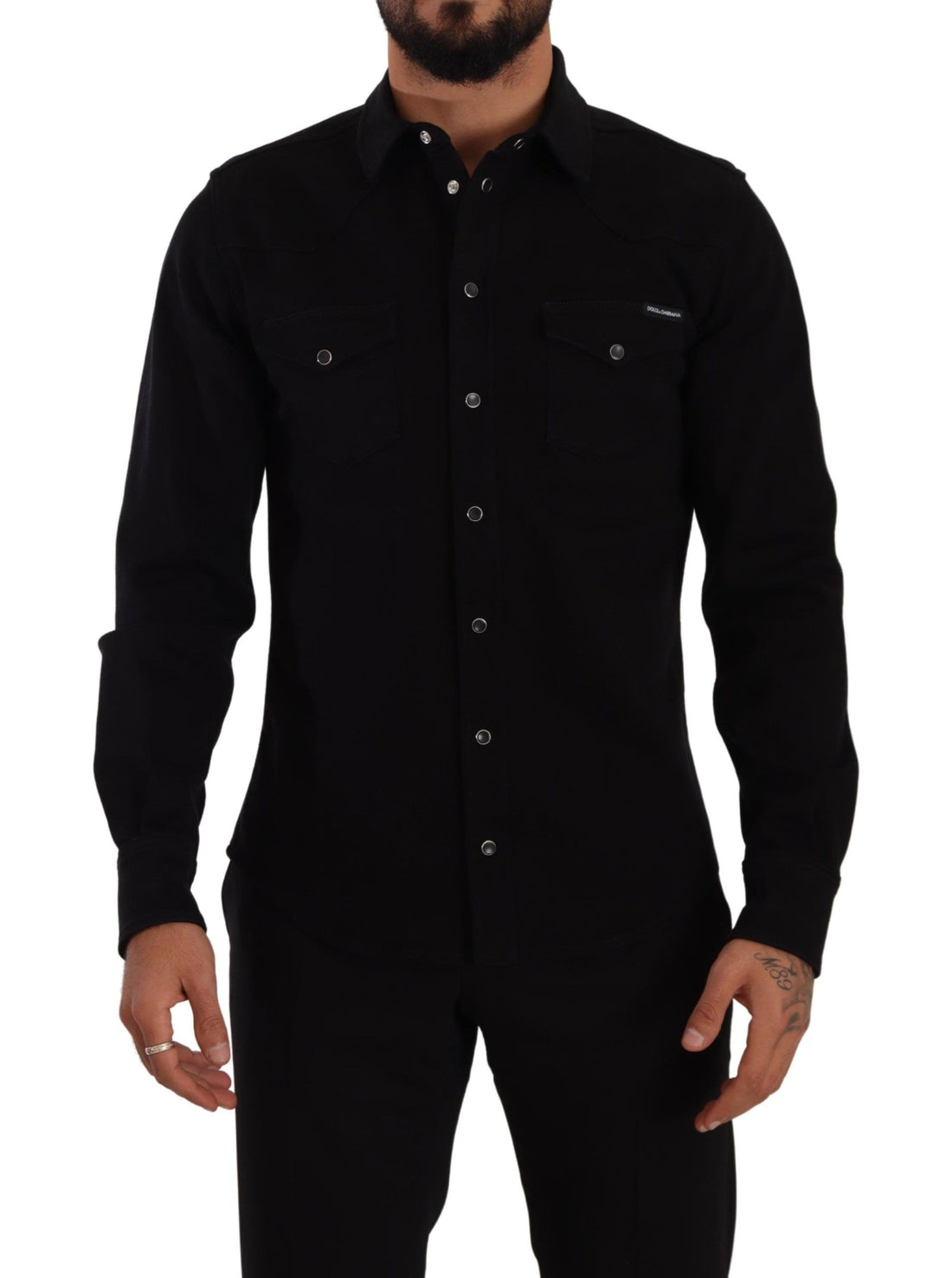 Dolce &amp;amp; Gabbana svart smal bomullsdenimskjorta i stretch