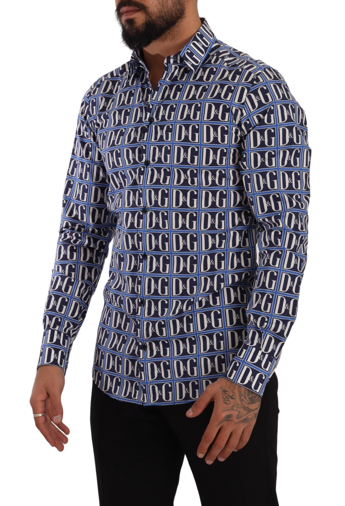 Dolce &amp;amp; Gabbana Blå Logo Mania Slim Fit Bomullsskjorta