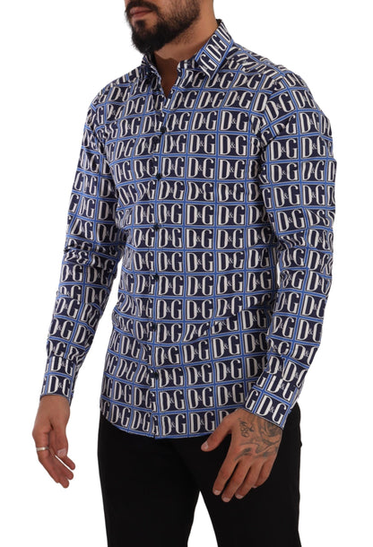 Dolce &amp;amp; Gabbana Blå Logo Mania Slim Fit Bomullsskjorta
