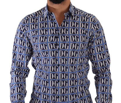 Dolce &amp;amp; Gabbana Blå Logo Mania Slim Fit Bomullsskjorta