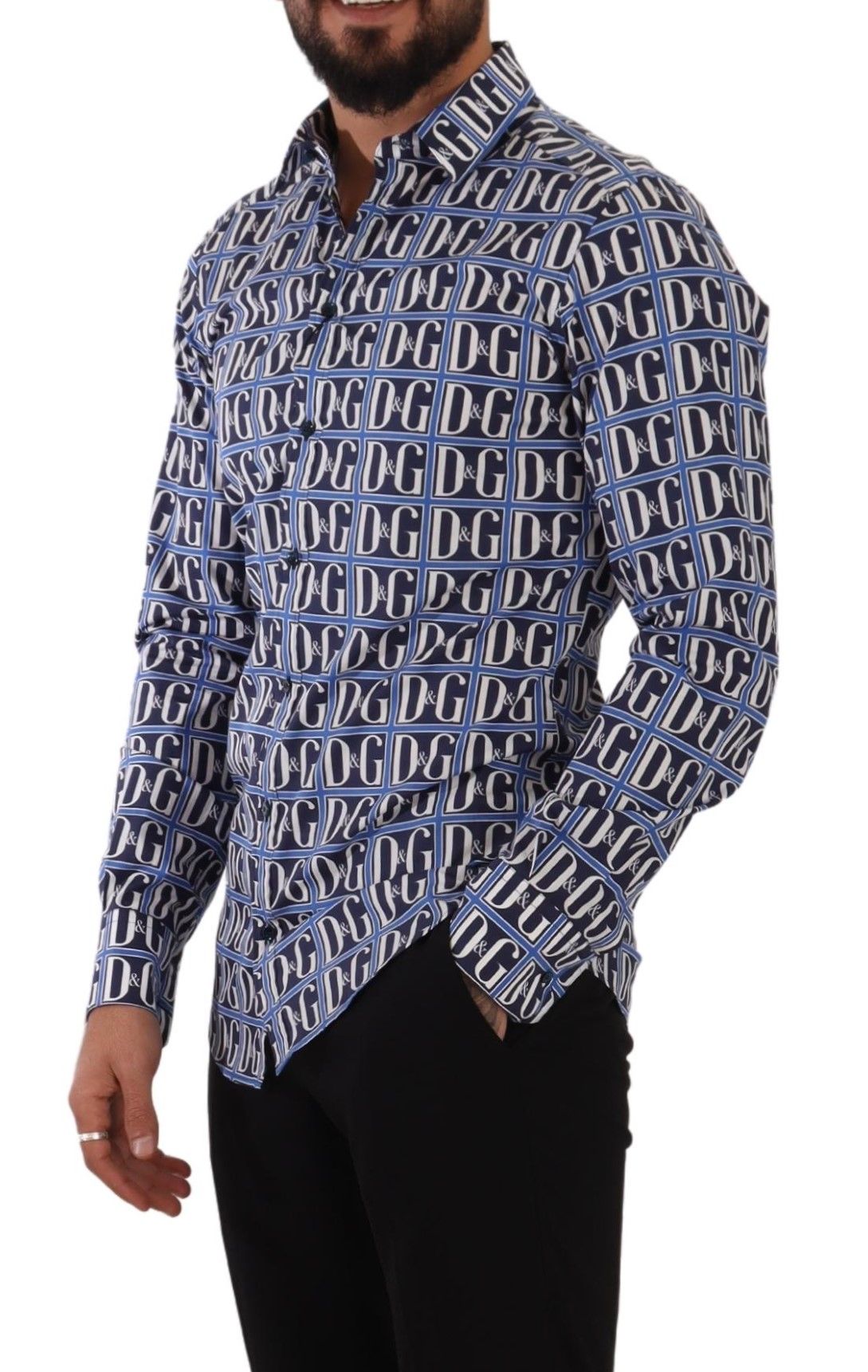 Dolce &amp;amp; Gabbana Blå Logo Mania Slim Fit Bomullsskjorta