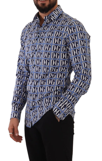Dolce &amp;amp; Gabbana Blå Logo Mania Slim Fit Bomullsskjorta