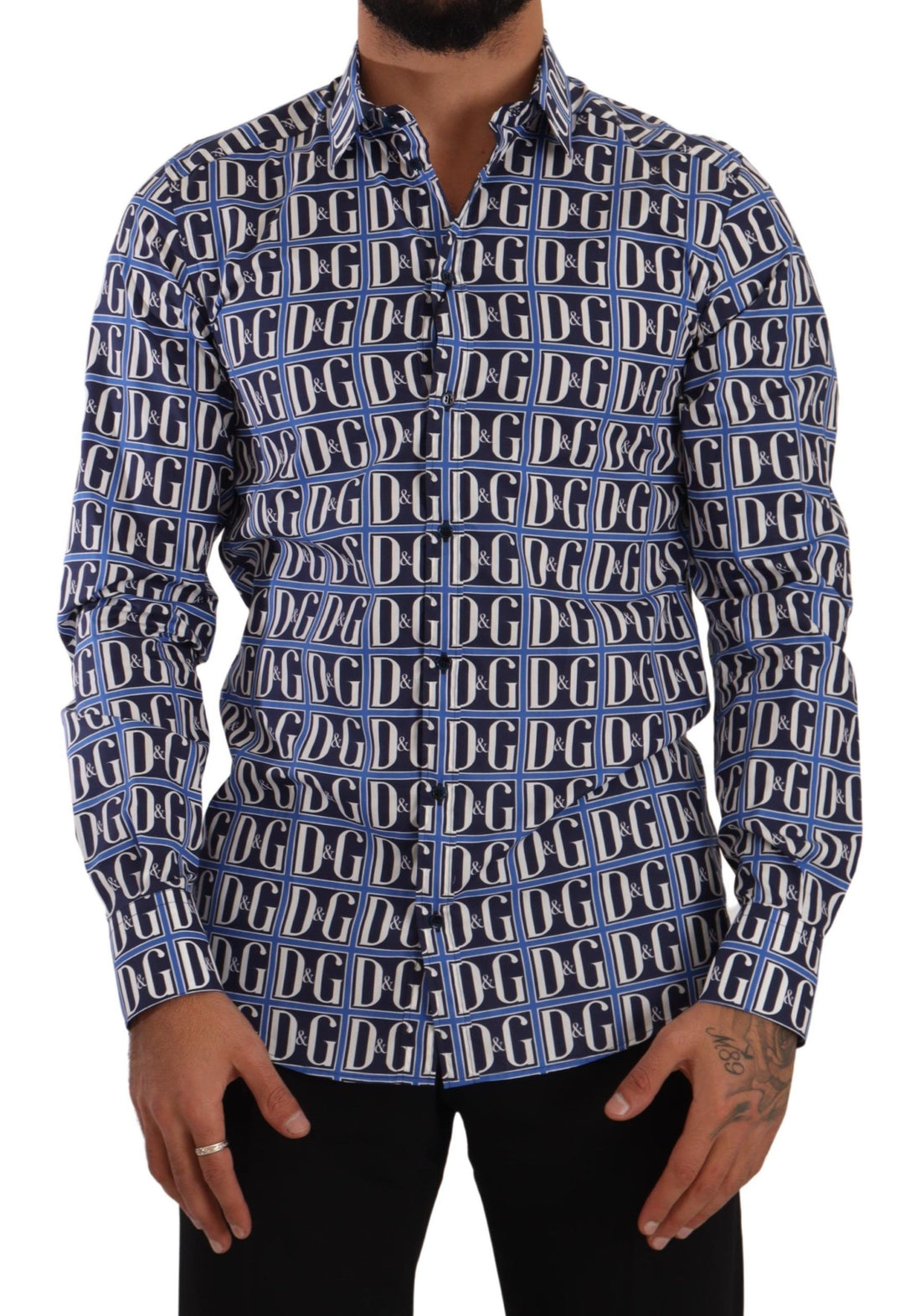 Dolce &amp;amp; Gabbana Blå Logo Mania Slim Fit Bomullsskjorta