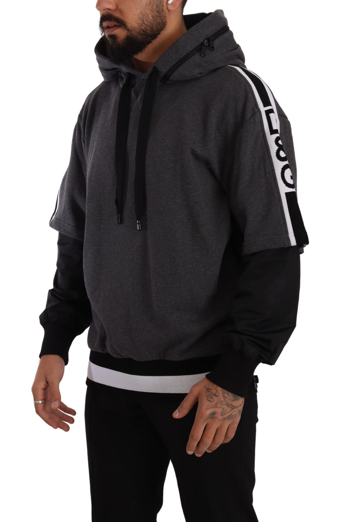 Dolce &amp; Gabbana Gray Black Cotton Hooded 