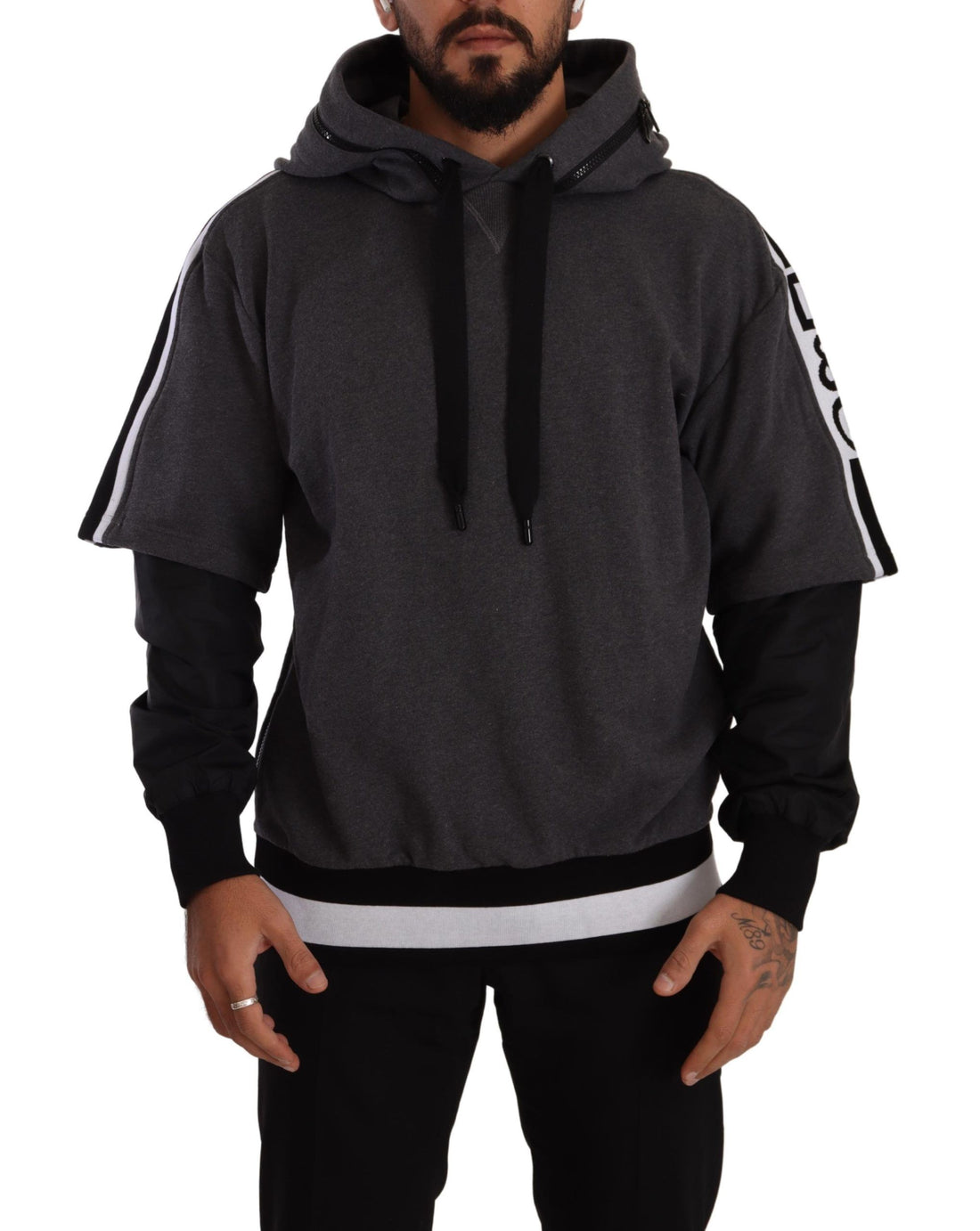Dolce &amp; Gabbana Gray Black Cotton Hooded 