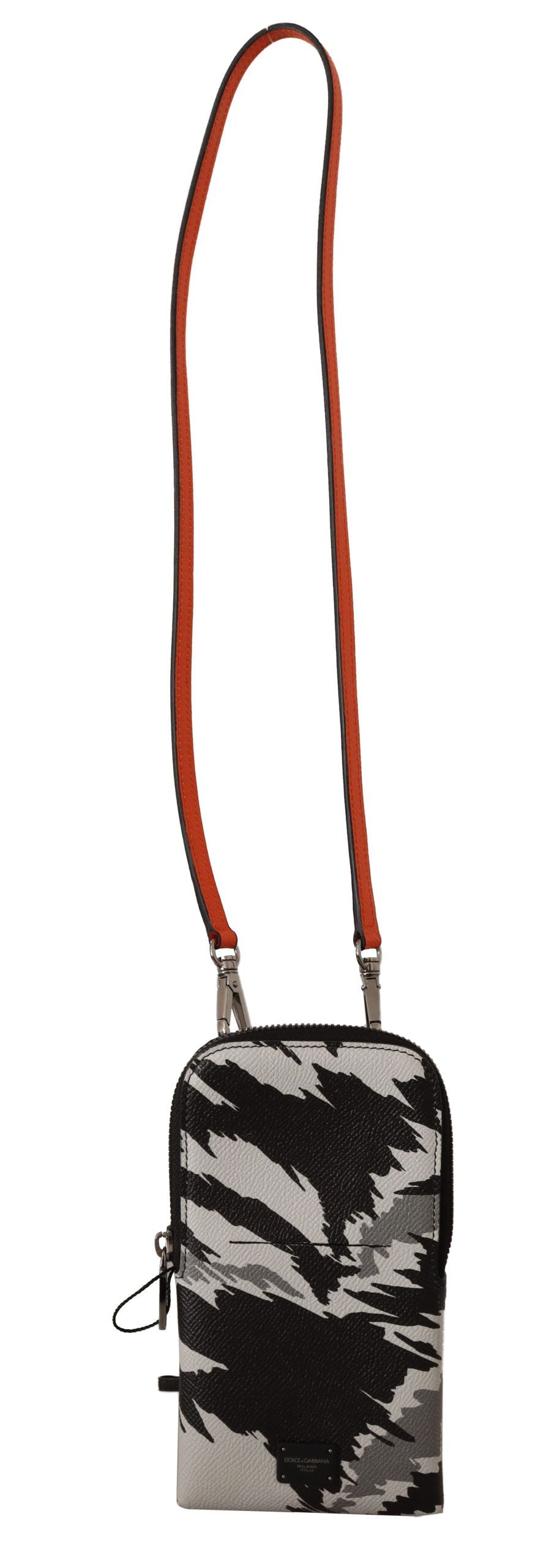 Dolce &amp; Gabbana Gray Leather Cross Body Neck Strap Card Pocket Wallet