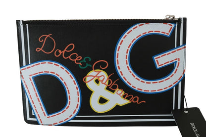 Dolce &amp;amp; Gabbana Svart DG Mönster Herr Dragkedja Myntväska Läderplånbok