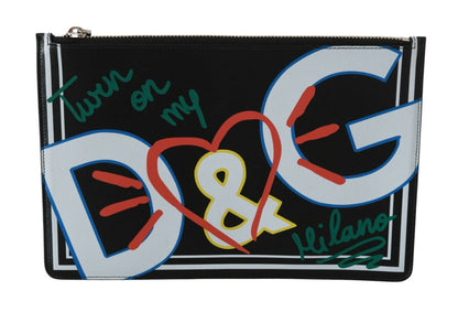 Dolce &amp;amp; Gabbana Svart DG Mönster Herr Dragkedja Myntväska Läderplånbok