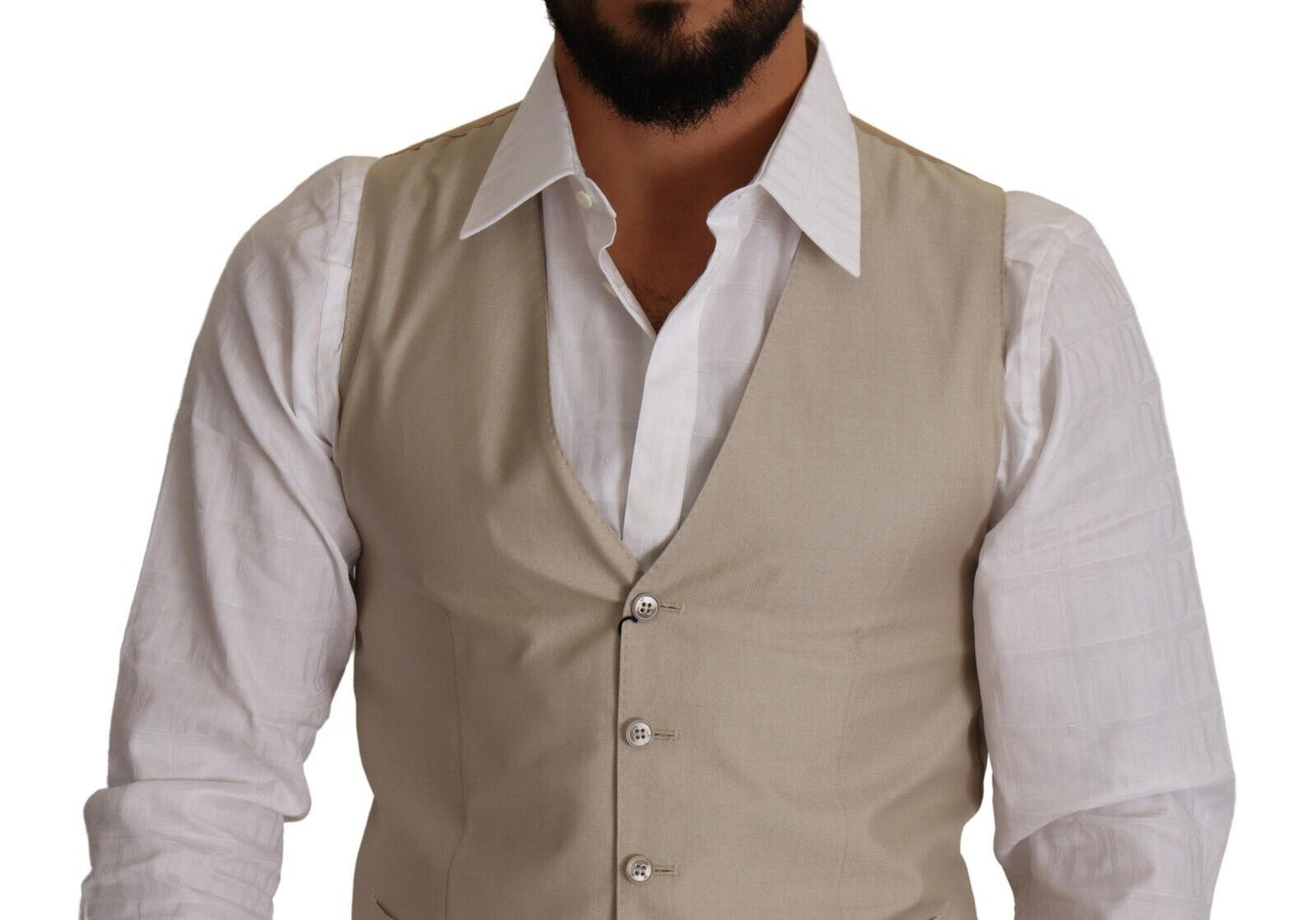 Dolce &amp;amp; Gabbana Beige Bomull Siden Slim Fit Väst