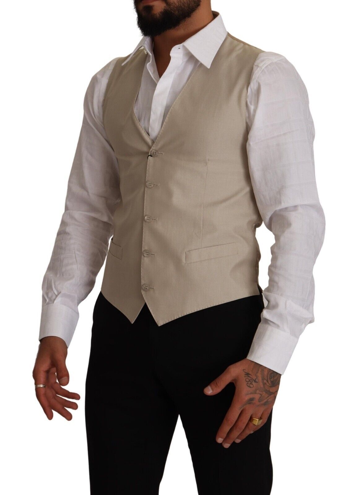 Dolce &amp;amp; Gabbana Beige Bomull Siden Slim Fit Väst