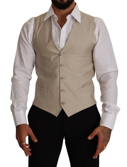 Dolce &amp;amp; Gabbana Beige Bomull Siden Slim Fit Väst