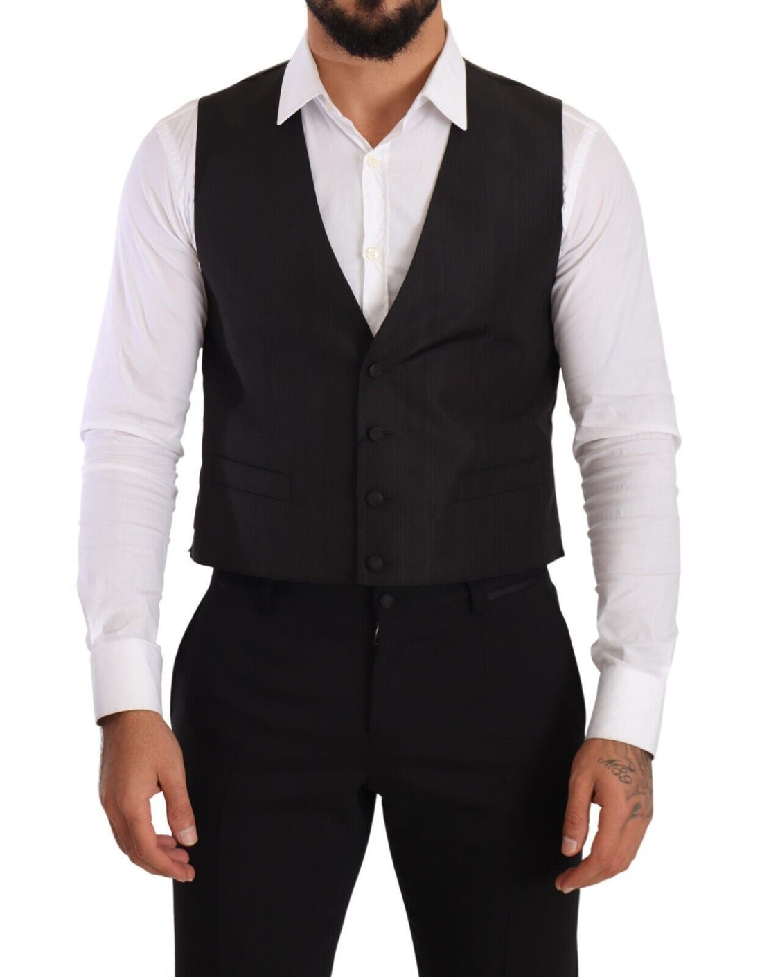 Dolce &amp;amp; Gabbana Grå Sidenväst Slim Fit Formell Väst