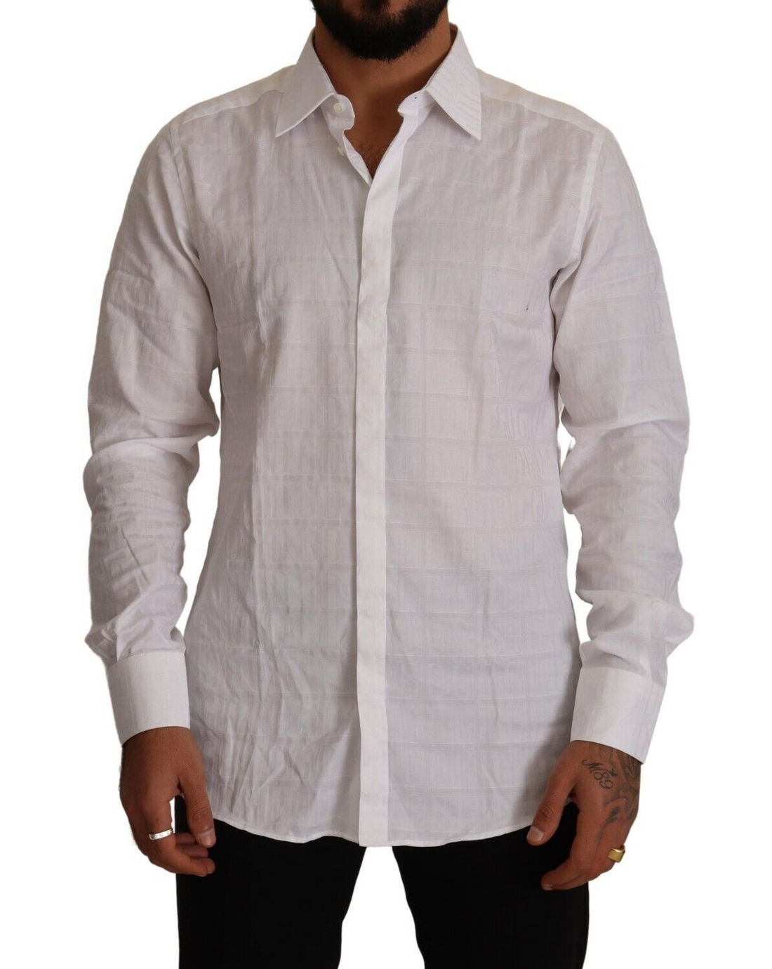 Dolce &amp;amp; Gabbana Vit Guld Bomull Slim Fit Formell Skjorta