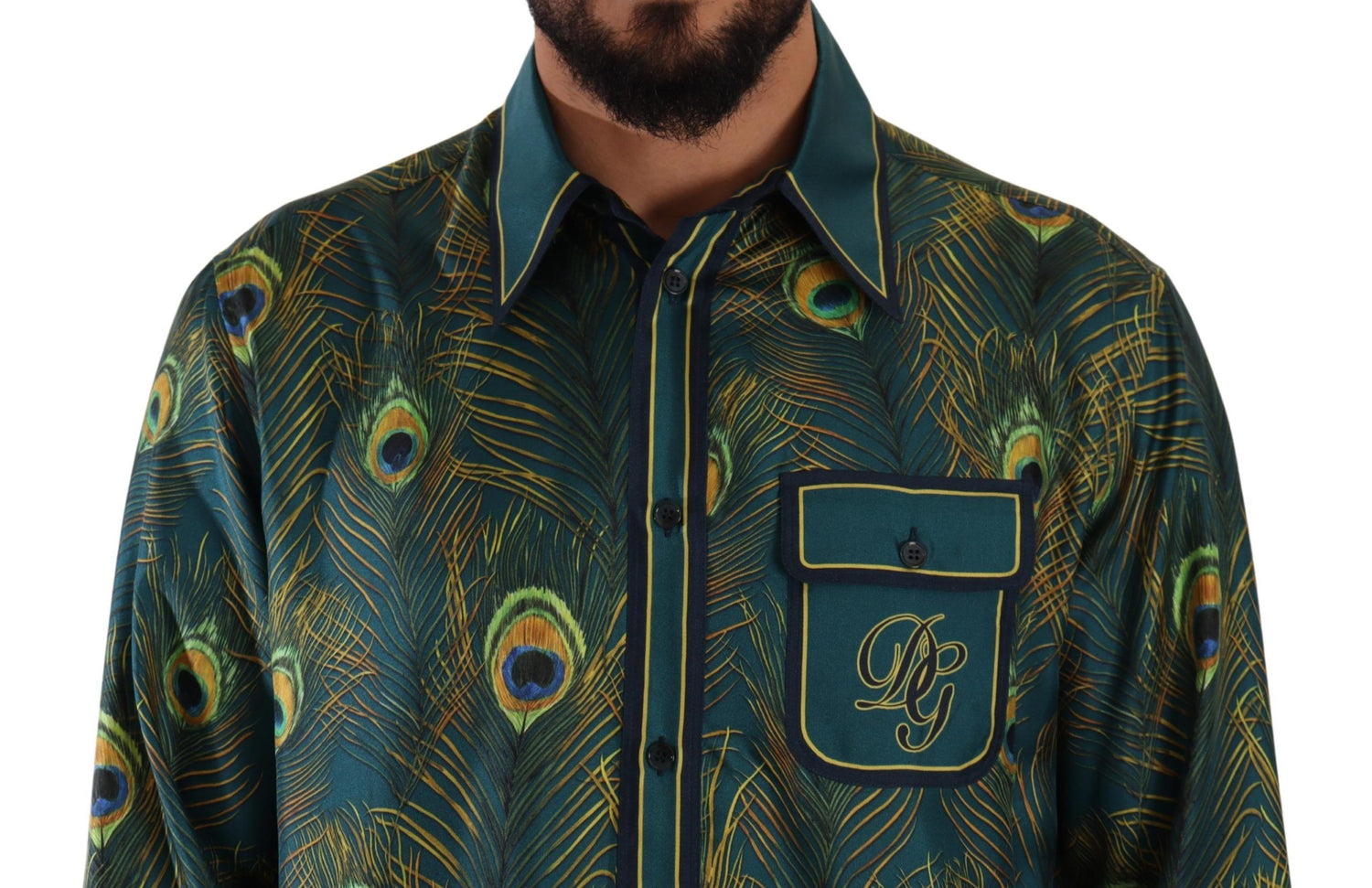 Dolce &amp;amp; Gabbana Påfågelfjädermönstrad Sidenpyjamas Herrskjorta