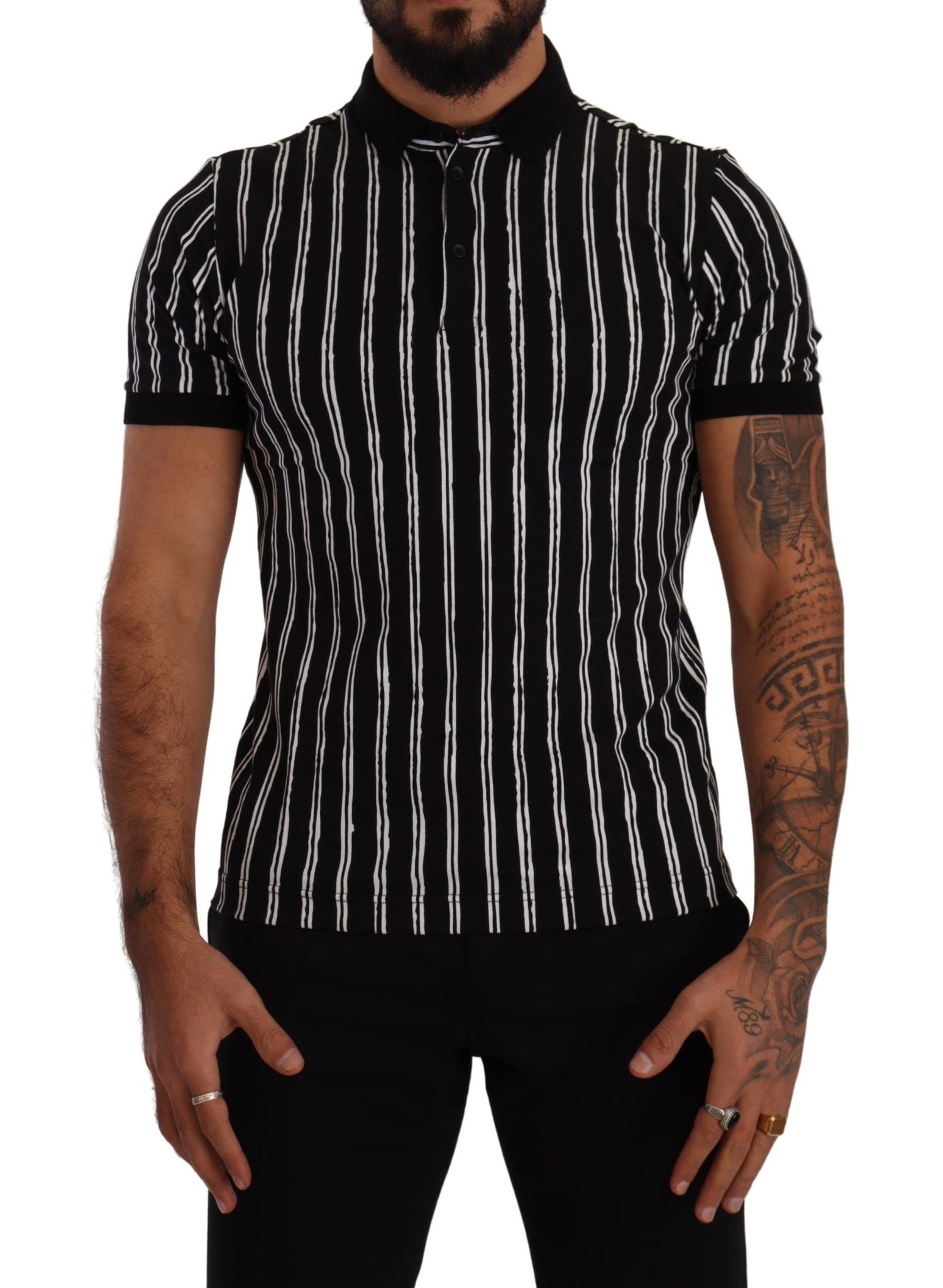 Dolce &amp; Gabbana Black White Striped Polo Short Sleeve  T-shirt