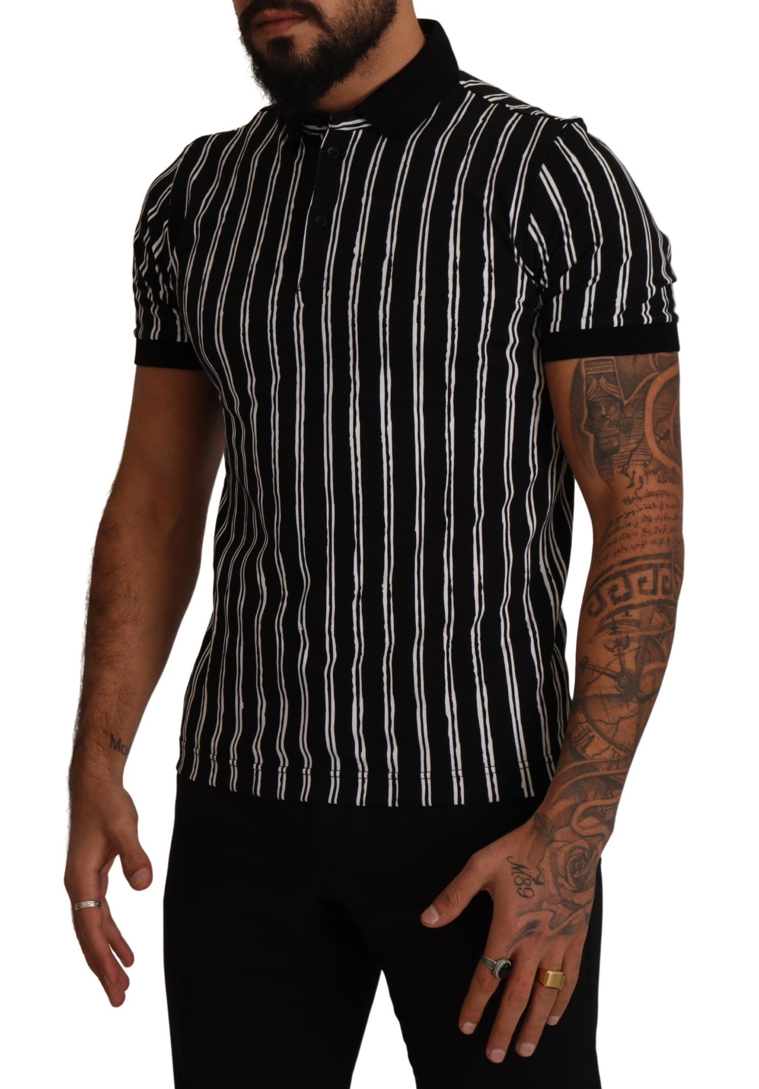 Dolce &amp; Gabbana Black White Striped Polo Short Sleeve  T-shirt