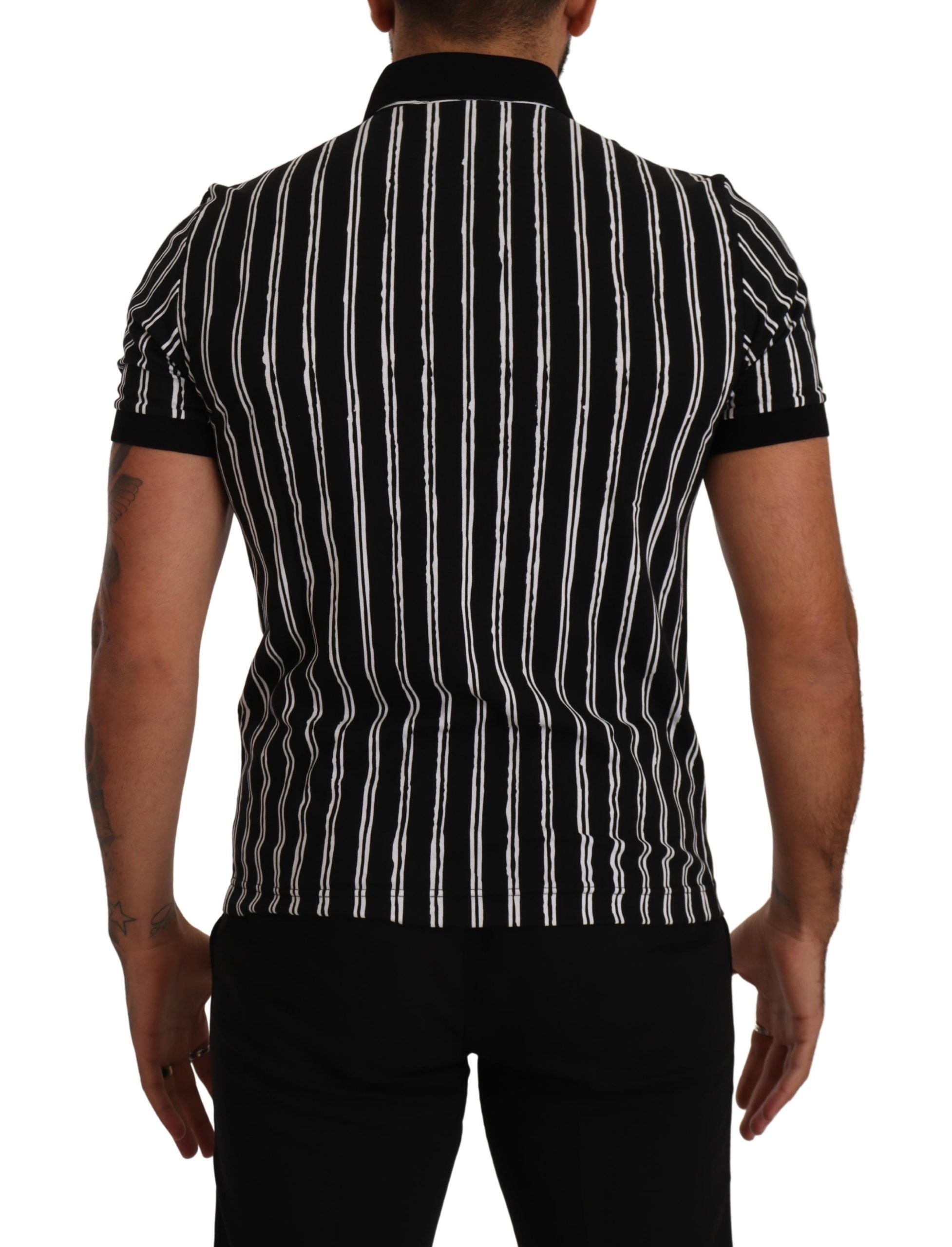 Dolce &amp; Gabbana Black White Striped Polo Short Sleeve  T-shirt
