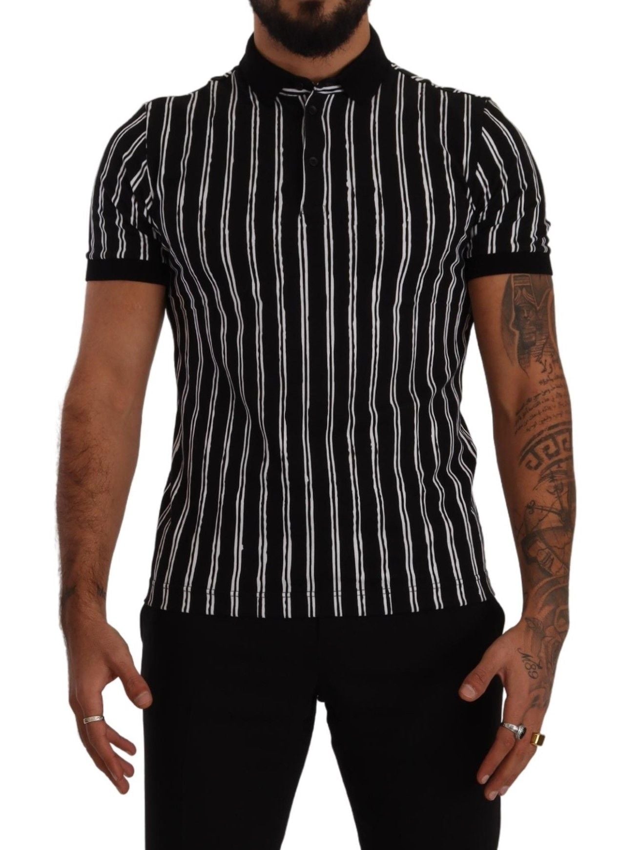 Dolce &amp; Gabbana Black White Striped Polo Short Sleeve  T-shirt