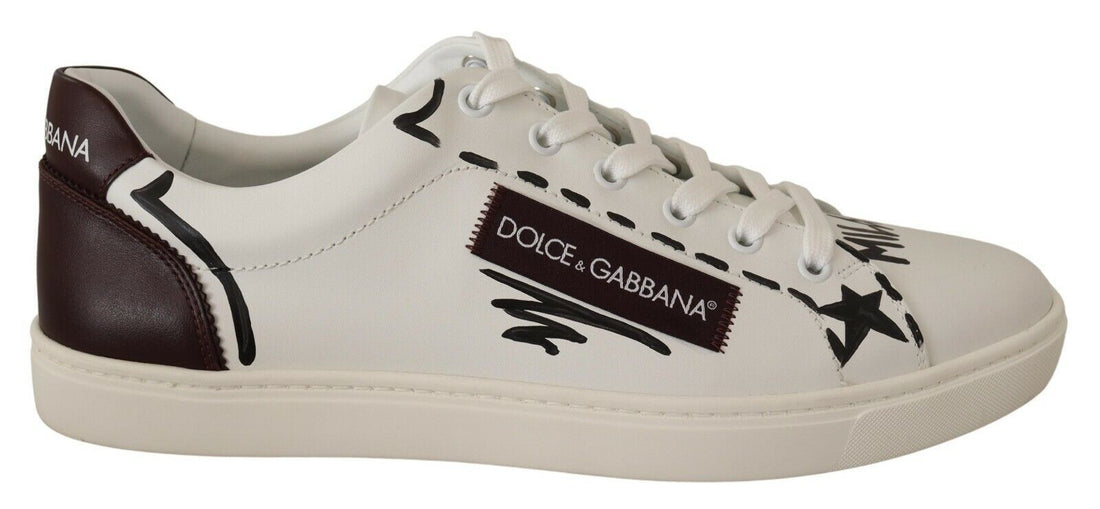 Dolce &amp; Gabbana White Bordeaux Leather Low Tops Sneakers