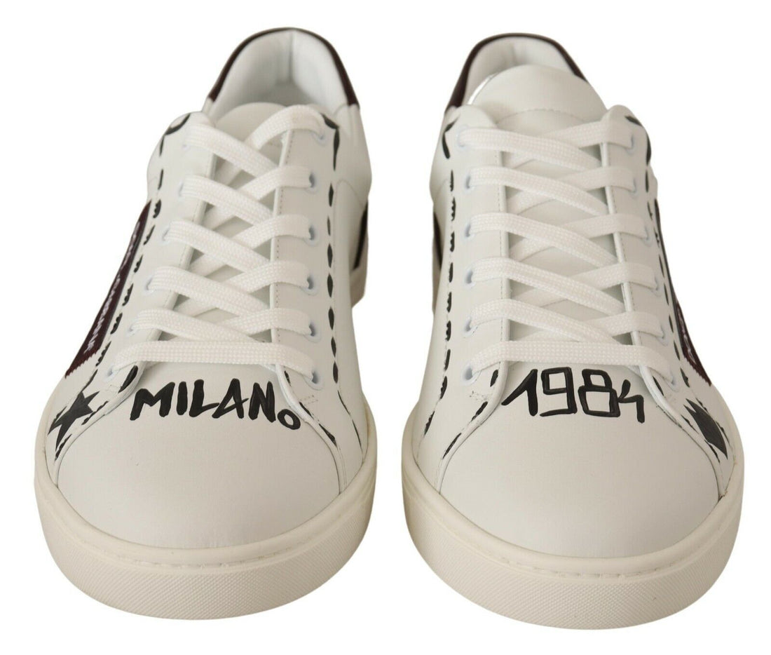 Dolce &amp; Gabbana White Bordeaux Leather Low Tops Sneakers