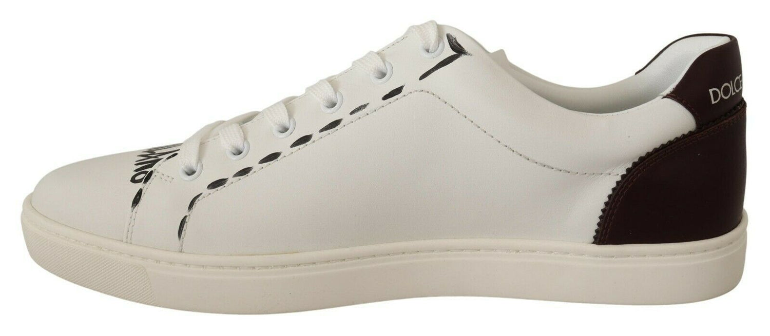 Dolce &amp; Gabbana White Bordeaux Leather Low Tops Sneakers