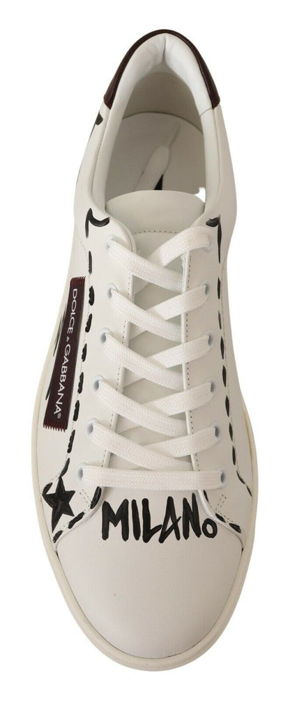 Dolce &amp; Gabbana White Bordeaux Leather Low Tops Sneakers